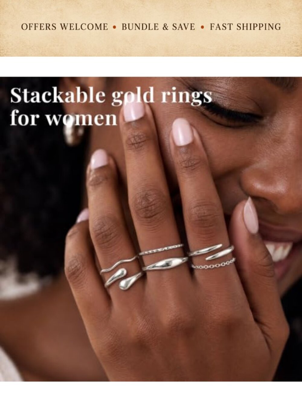 Chunky Stackable Open Ring Set Stainless Steel Silver Plated Adjustable Rings - Picture 2 of 6